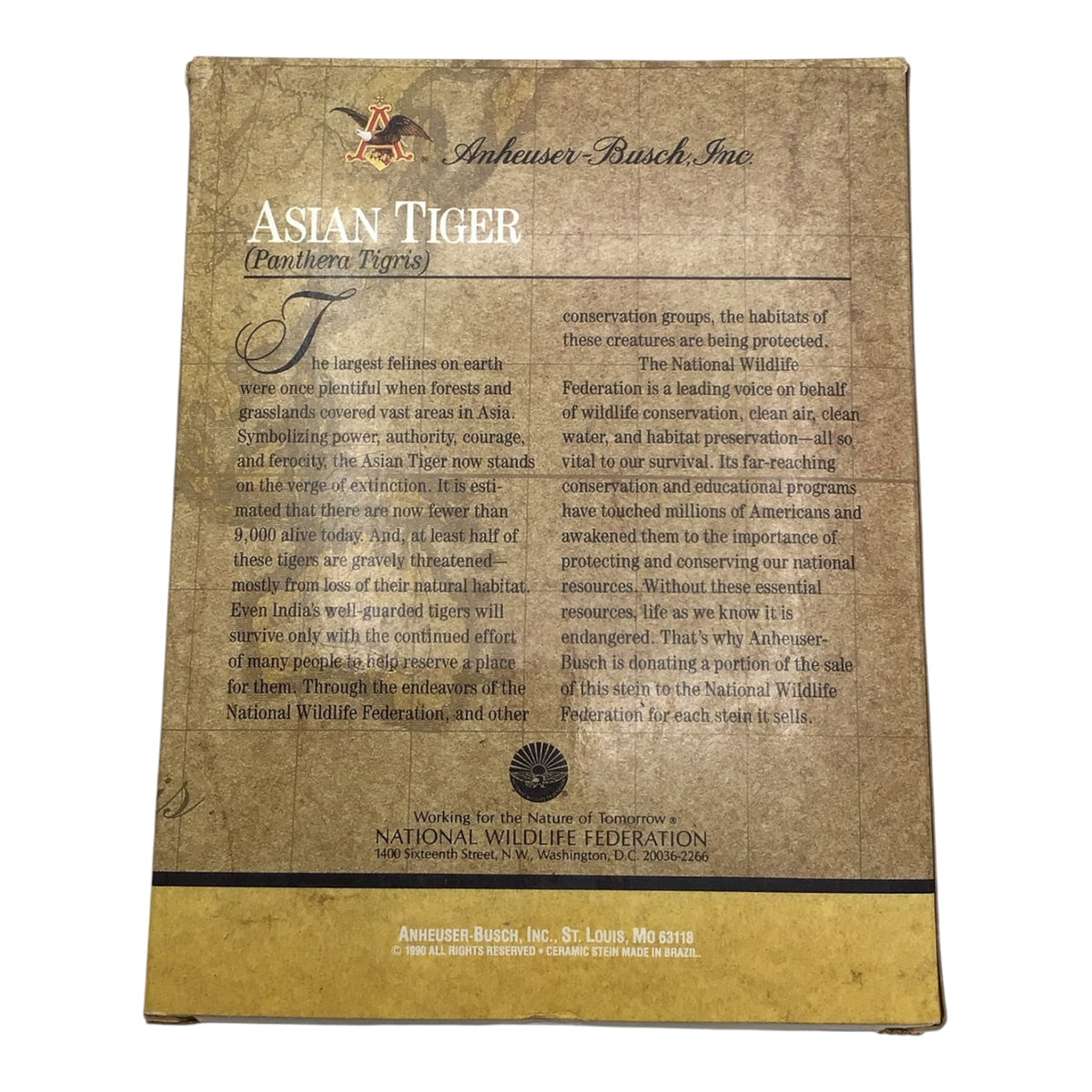 Budweiser Asian Tiger Stein - Endangered Species Series
