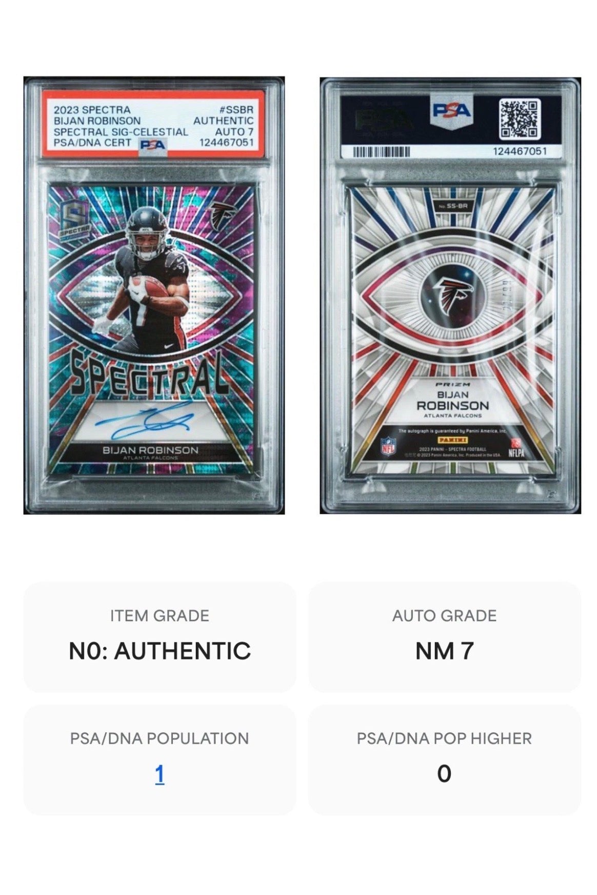 2023 Spectra Celestial /99 Bijan Robinson Auth Auto PSA 7 Pop 1! - 124467051