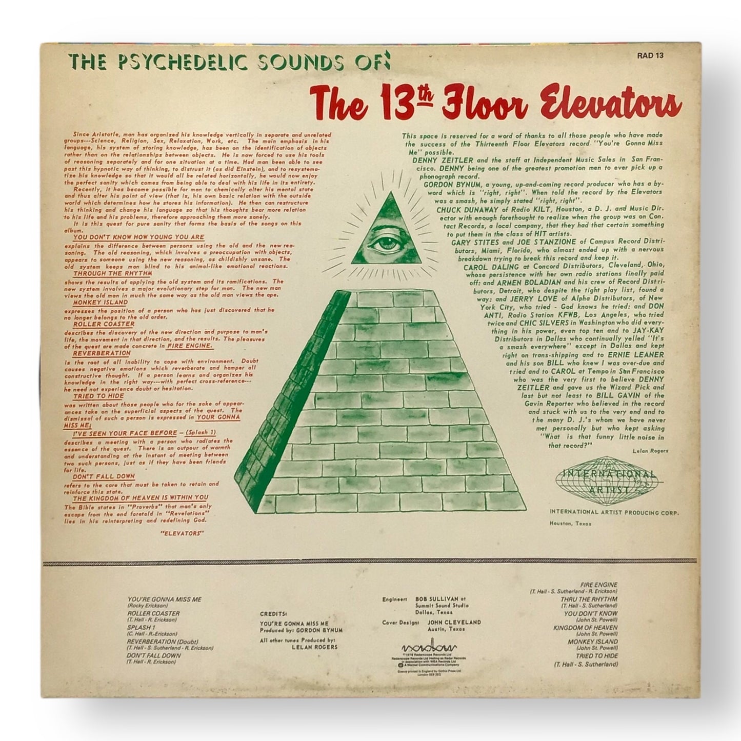 13th Floor Elevators – Psychedelic Sounds Vinyl LP | Preowned