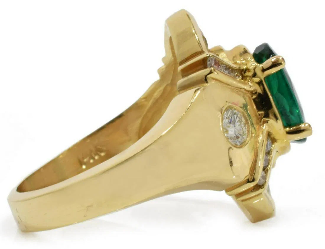 14KT Yellow Gold Ring w/ 1.65ct Emerald & 1.00ct Diamond Accents
