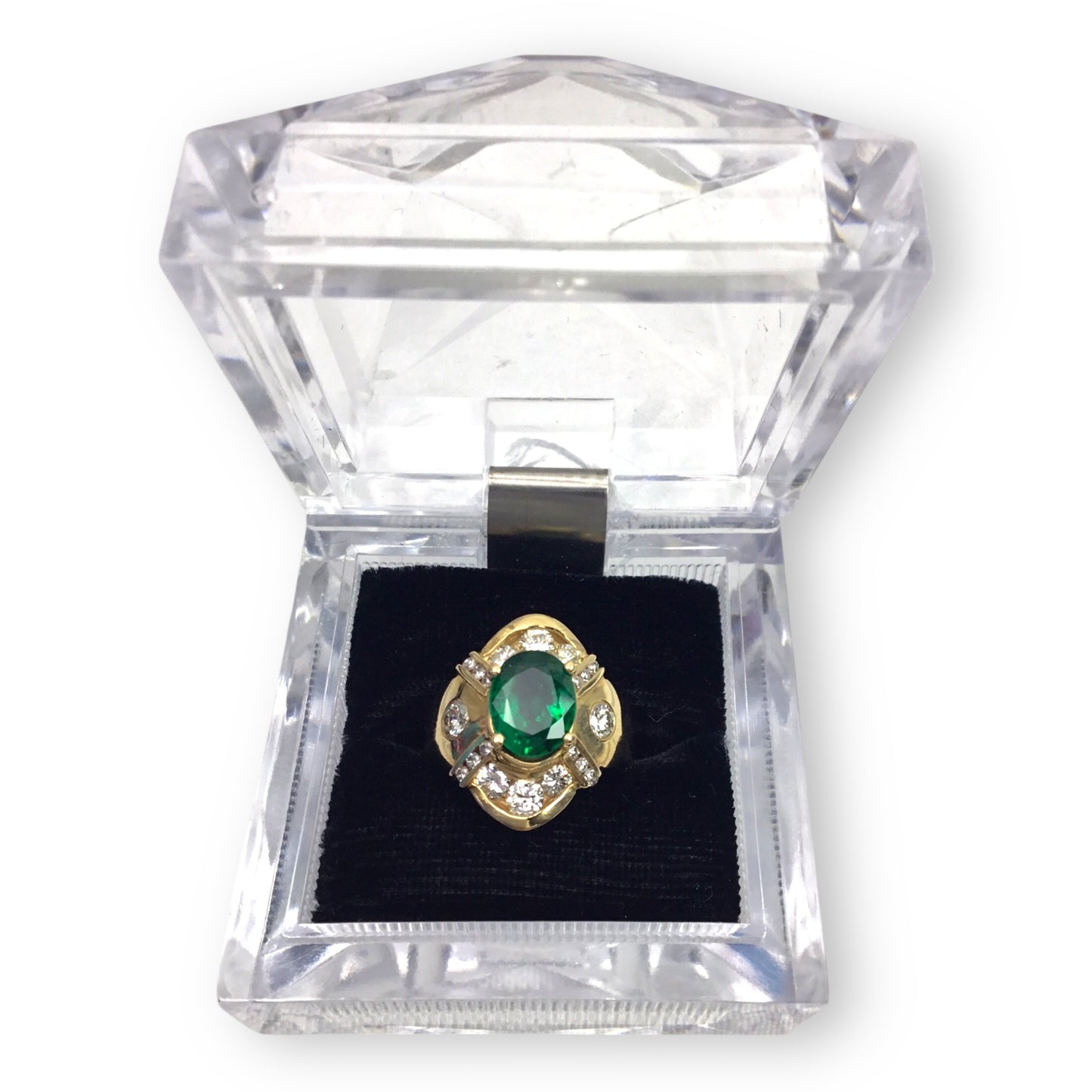 14KT Yellow Gold Ring w/ 1.65ct Emerald & 1.00ct Diamond Accents