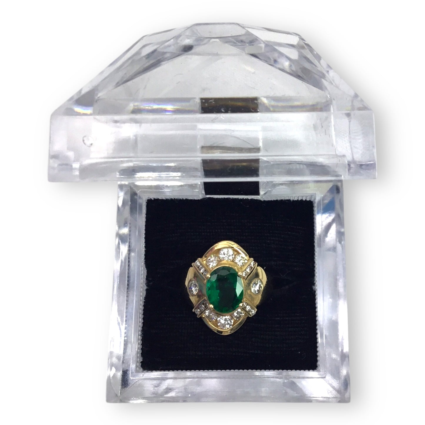 14KT Yellow Gold Ring w/ 1.65ct Emerald & 1.00ct Diamond Accents