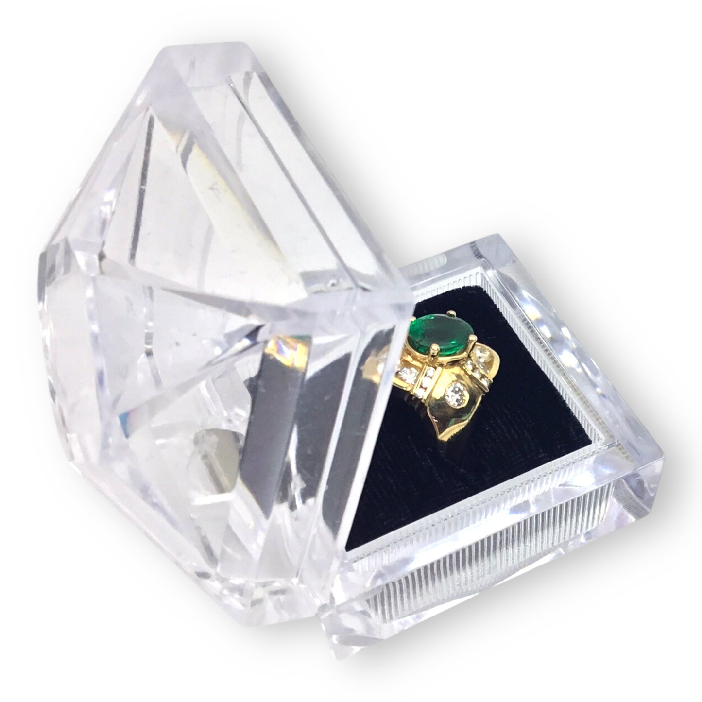 14KT Yellow Gold Ring w/ 1.65ct Emerald & 1.00ct Diamond Accents