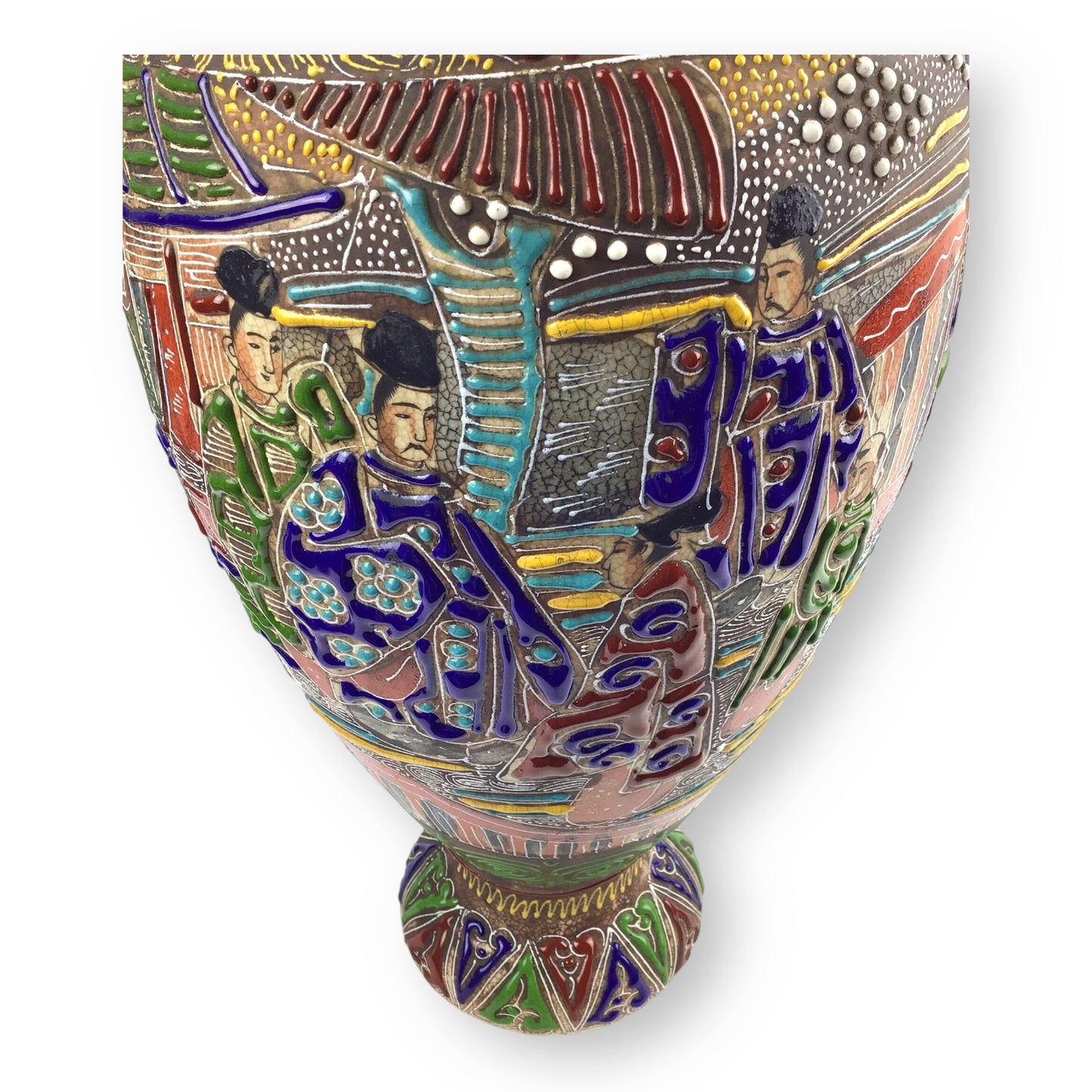 1870s Satsuma Meiji Era Two-Eared Temple Urn Vase – 18" Hand-Painted