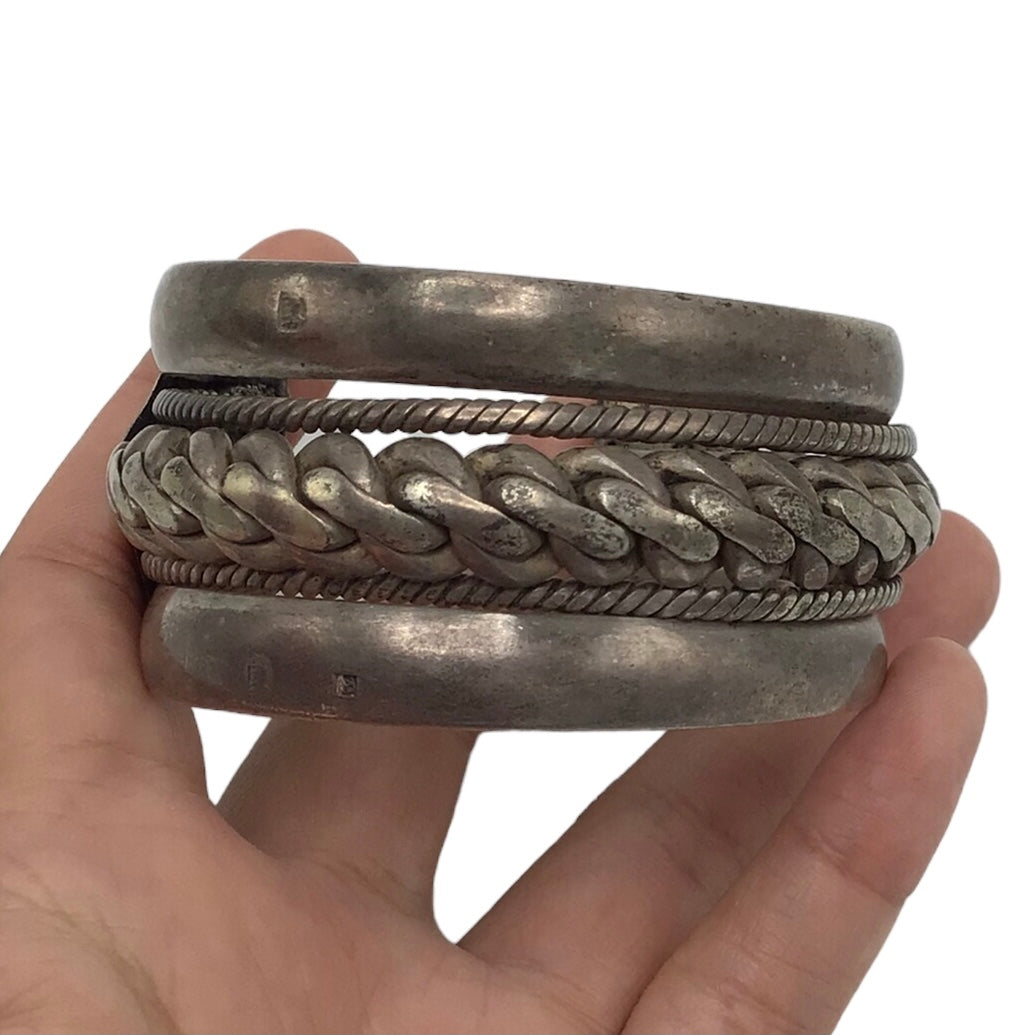 1940’s Egyptian Cairo Bracelet Heavy Solid Sterling Silver Woven Rope Sailing Themed