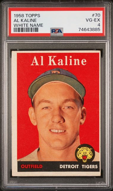 1958 Topps #70 - Al Kaline, Detroit Tigers White Name - PSA 4 (VG-EX)