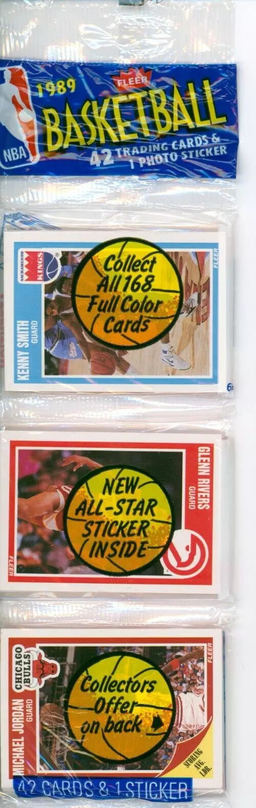 1988-89 Fleer Basketball Rack Pack of 42 Cards and Sticker