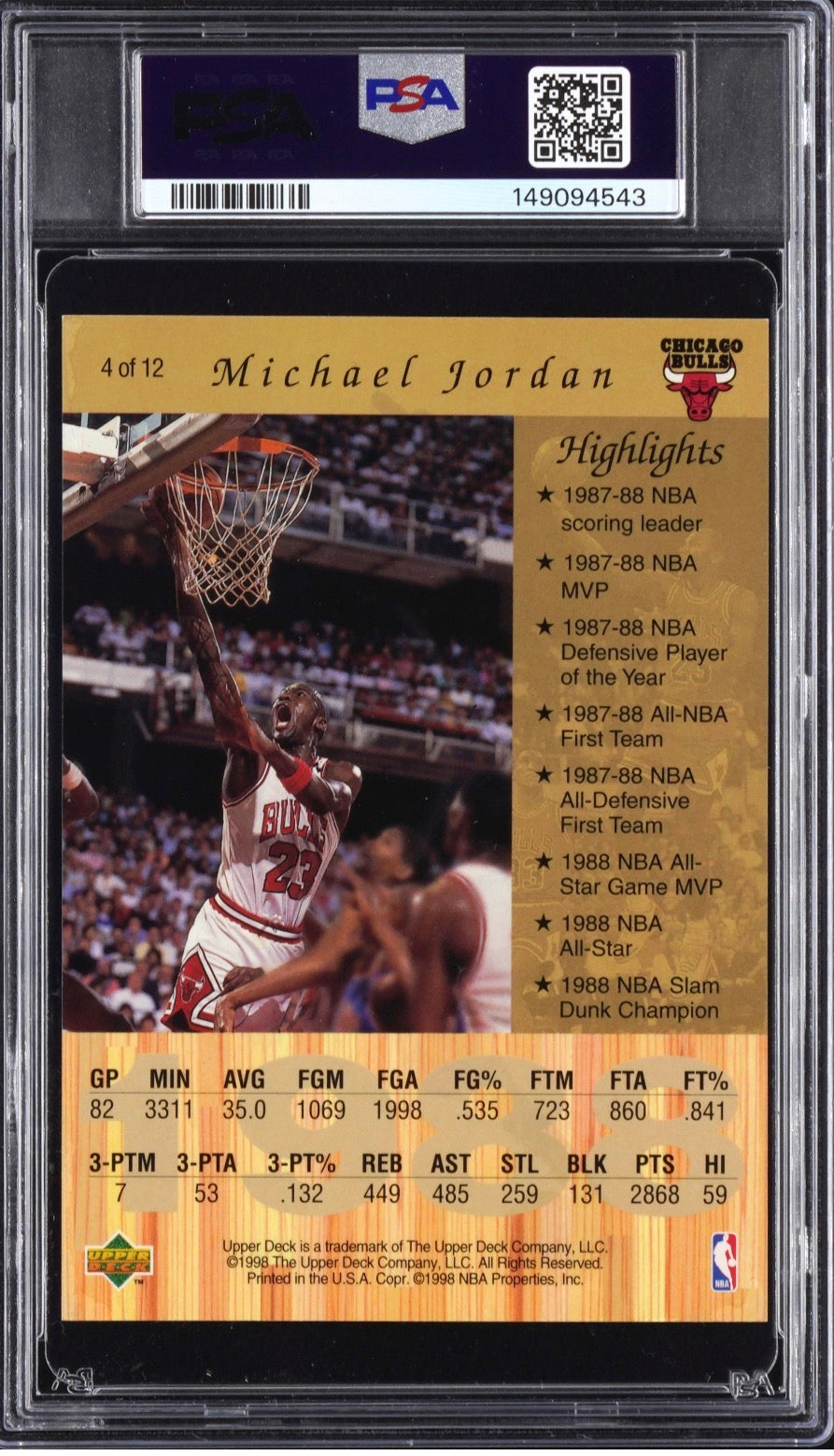 1998 Upper Deck Gatorade #4 Michael Jordan PSA 6 Oversized Card Pop 27 - 149094543