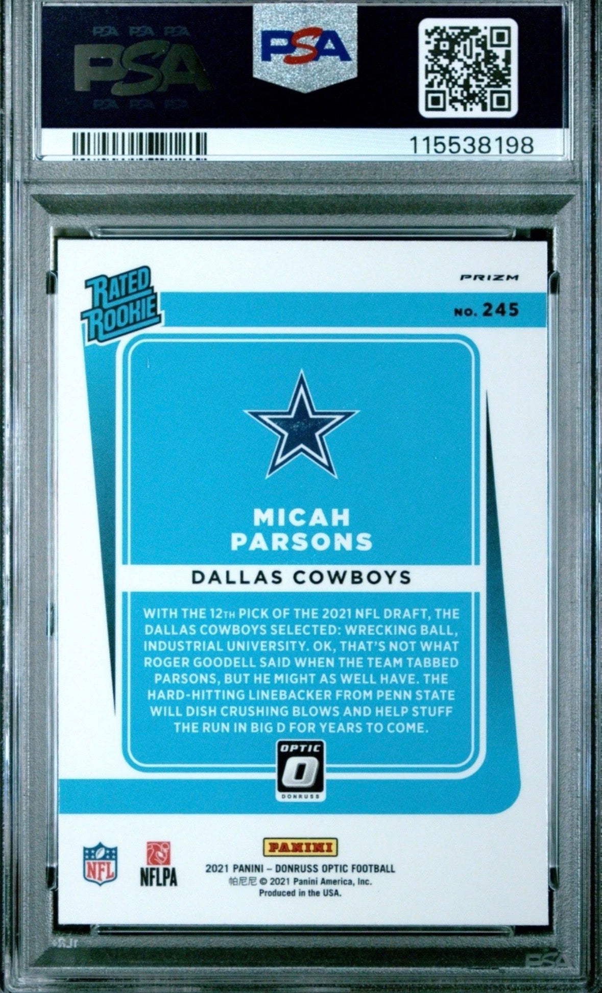 2021 Donruss Optic Blue Hyper Rookie RC Micah Parsons Pop 4 PSA 7 - 115538198
