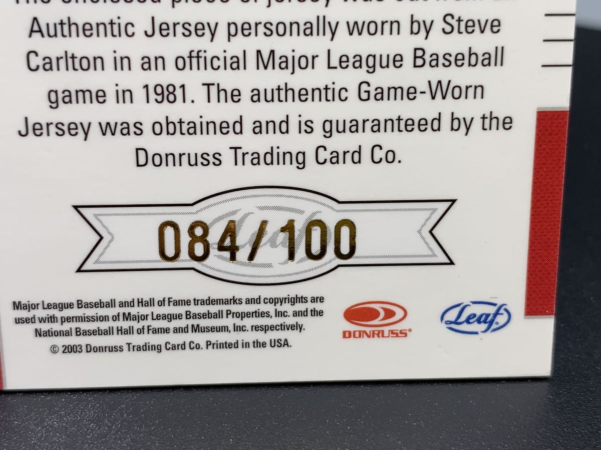 2003 Leaf Certified Steve Carlton Fabric of the Game Phillies 84/100 #FG113