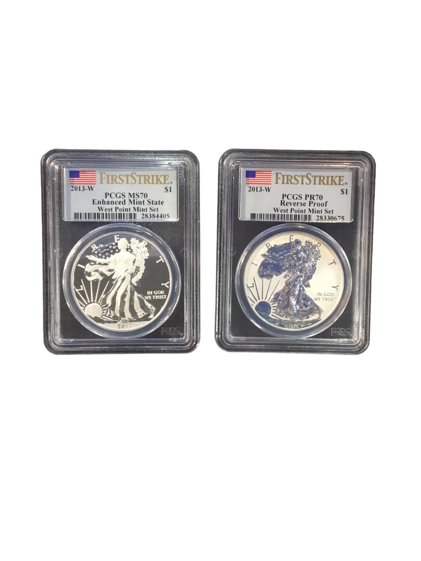 2013-W PCGS Graded MS70/PR70 Set of Two 1 Oz Fine Silver Enhanced Mint State & Reverse Proof