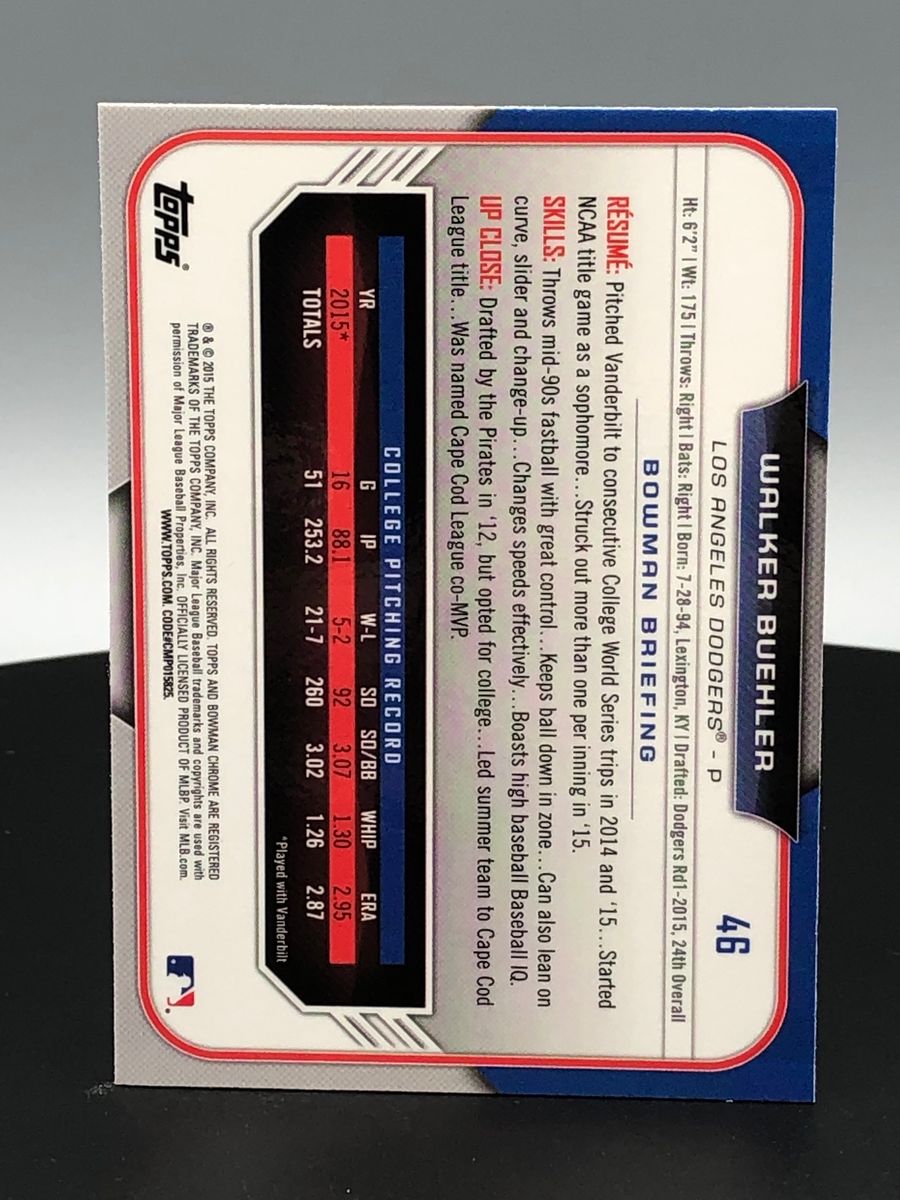 2015 Bowman Chrome Draft #46 Walker Buehler