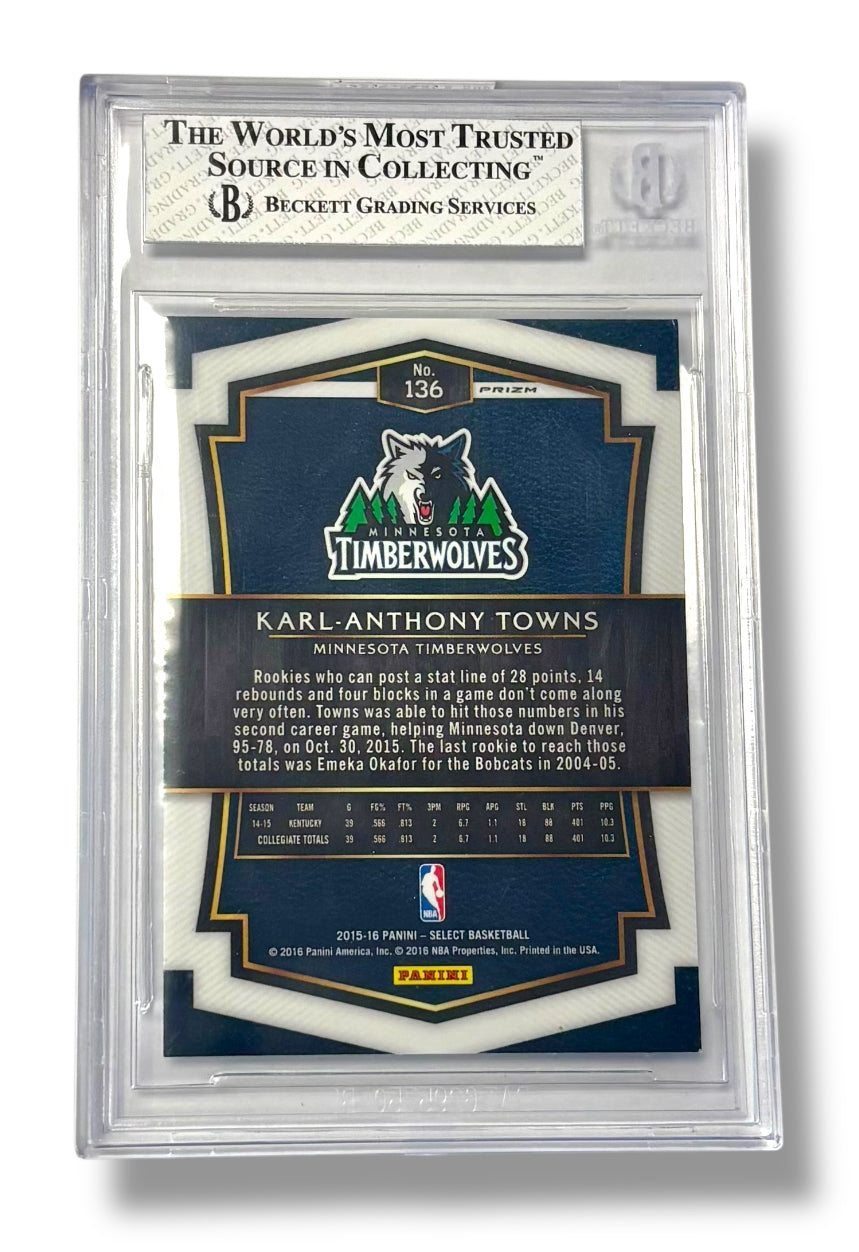 2015 Select Prizm Silver Karl Anthony Towns Rookie RC BGS 8 - 0013419665
