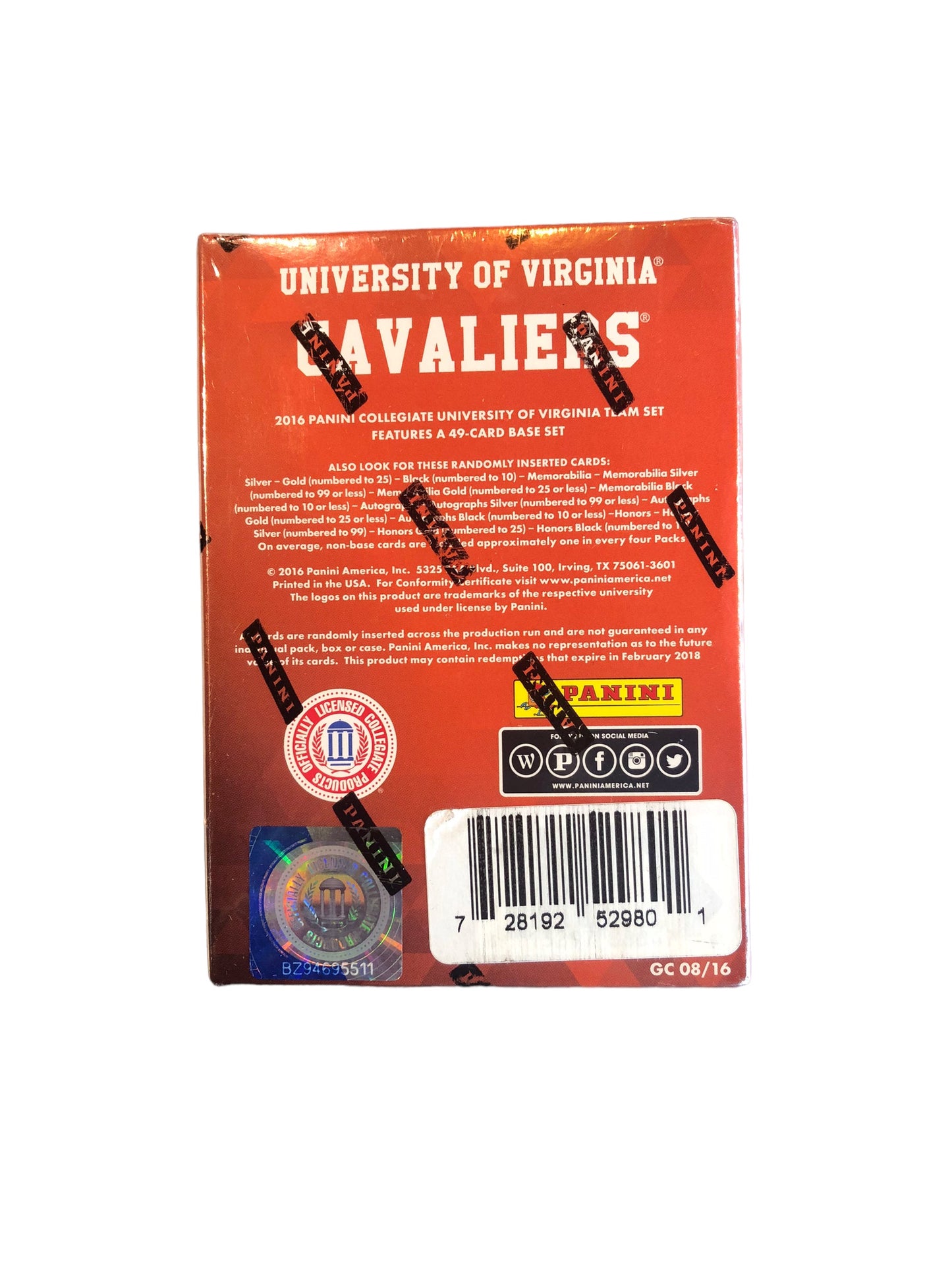2016 Panini University of Virginia Cavaliers Football Trading Cards