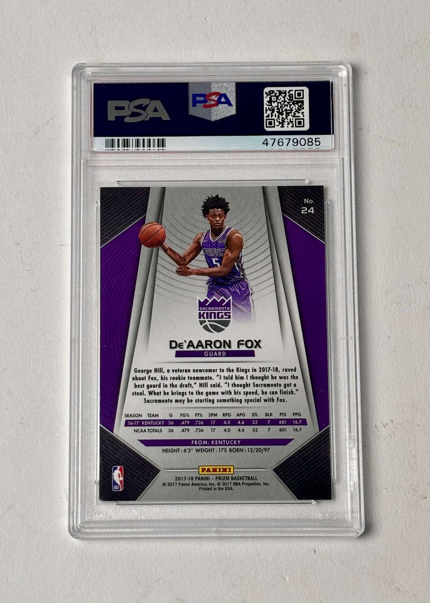 2017 Panini Prizm #24 De'Aaron Fox Rookie RC PSA 9 - 47679085