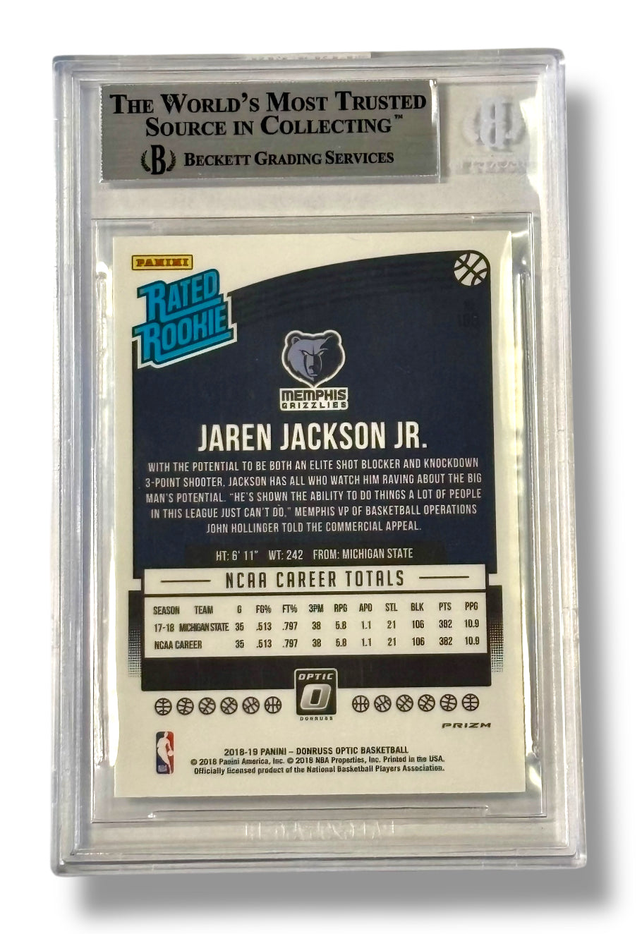 2018 Donruss Optic Shock #188 Jaren Jackson Jr. Rookie RC BGS 8.5 NM-MT - 0013419835