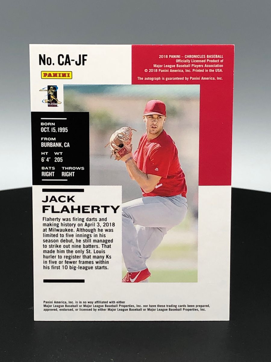 2018 Panini Chronicles Jack Flaherty Auto Purple #CA-JF 1/10