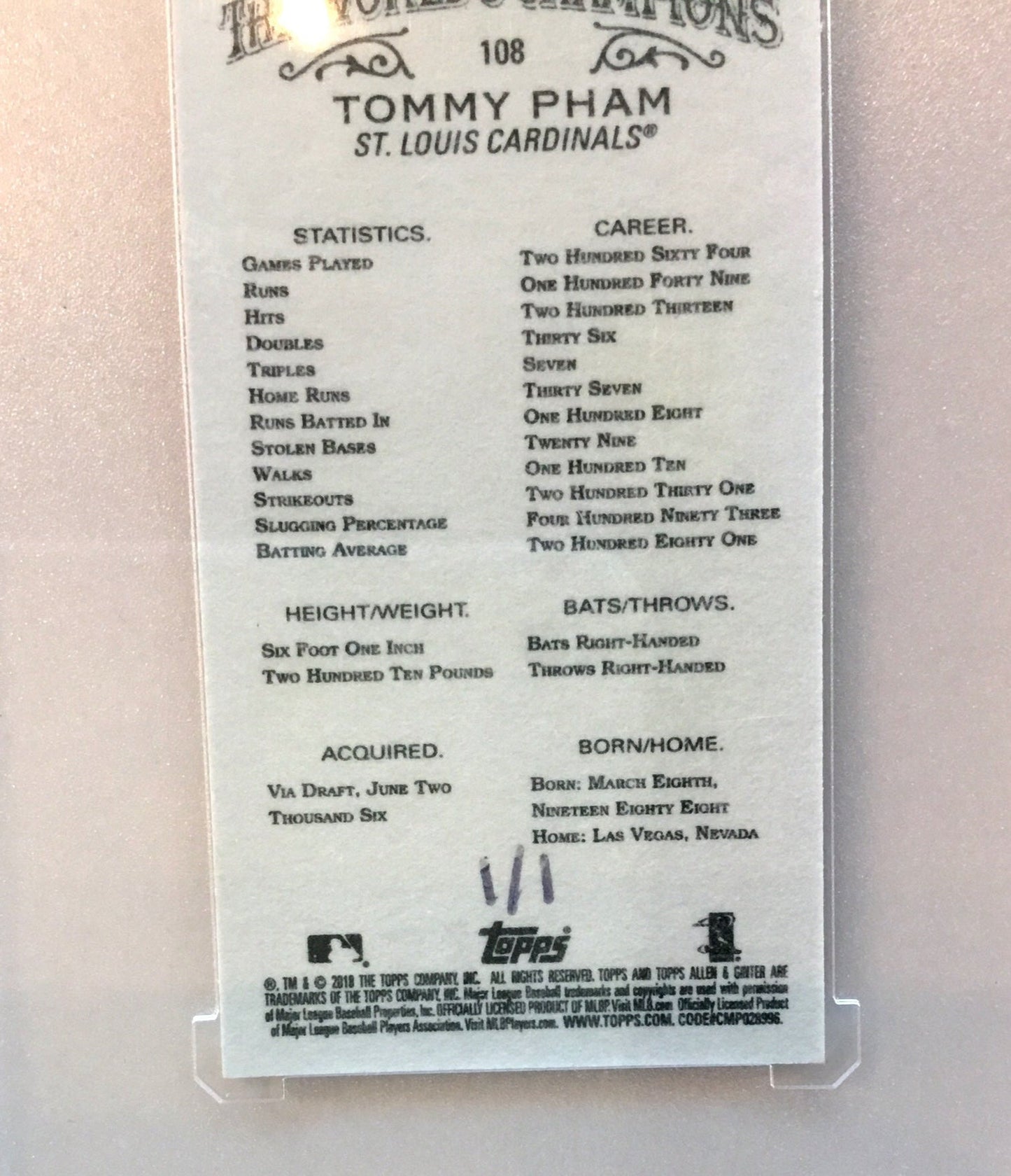 2018 Topps Allen and Ginter X Mini Silver #108 Tommy Pham #1/1
