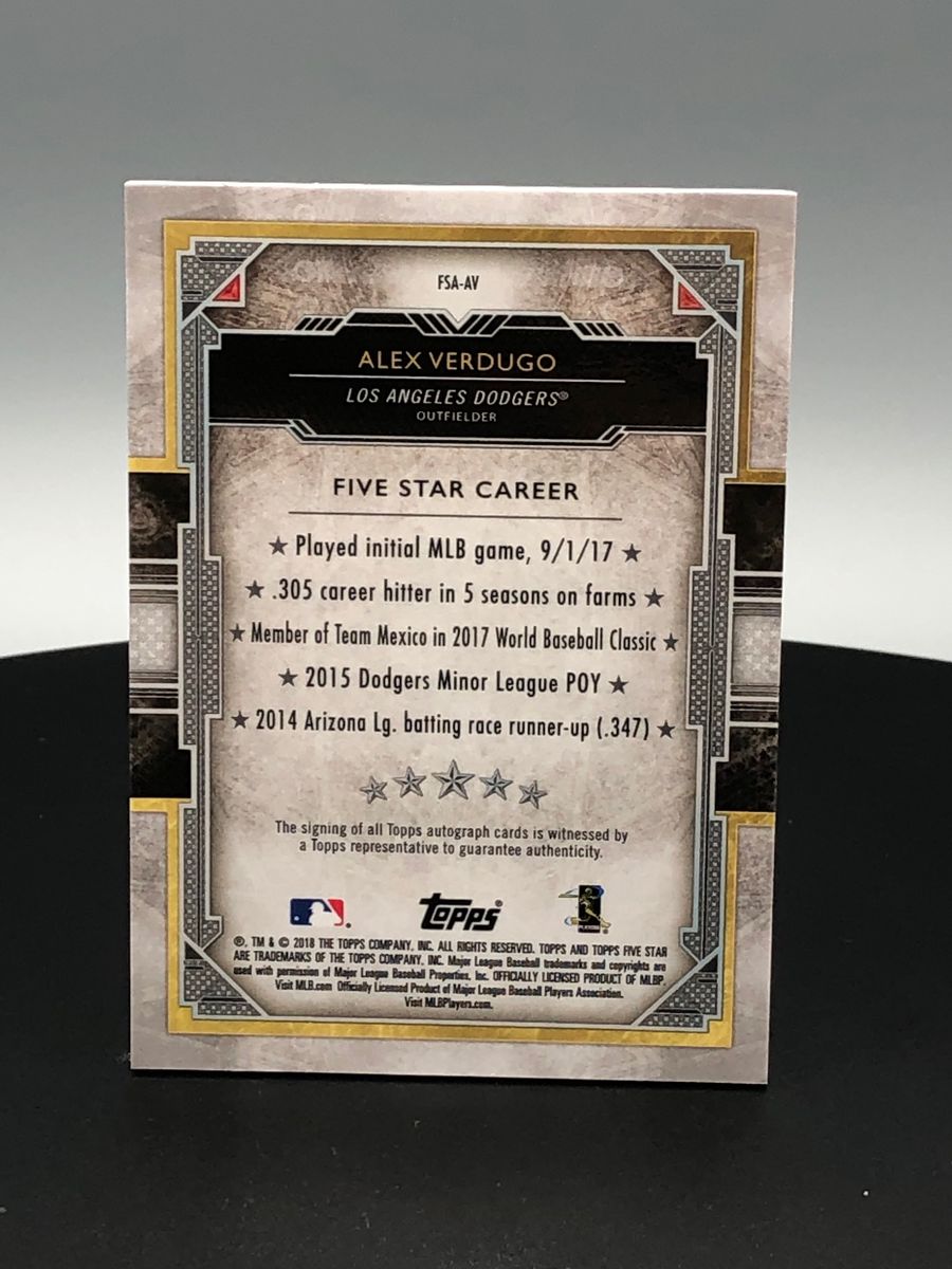 2018 Topps Five Star Autographs #FSAAV Alex Verdugo RC