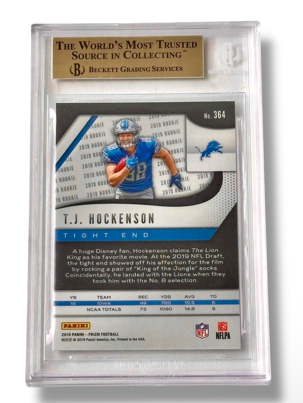 2019 Prizm #364 TJ Hockenson Rookie RC True Gem Mint BGS 9.5 - 0013418948