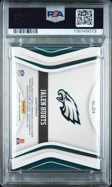 2020 Certified /225 Mirror Orange Jalen Hurts RC Auth Auto PSA 10 Pop 2! - 118149073