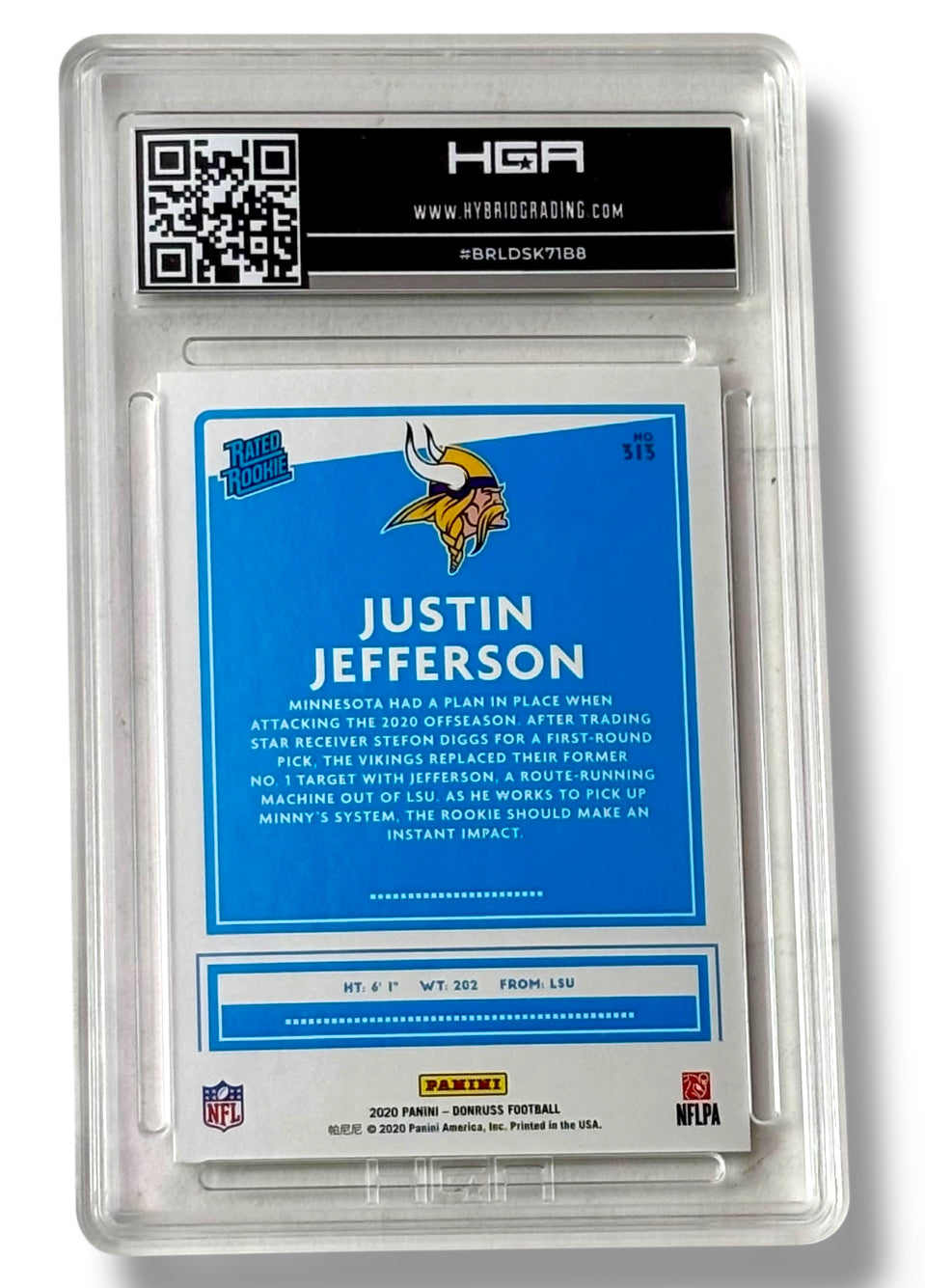2020 Donruss Rated Rookie #313 Justin Jefferson RC HGA 9.5 Gem Mint - #BRLDSK71B8