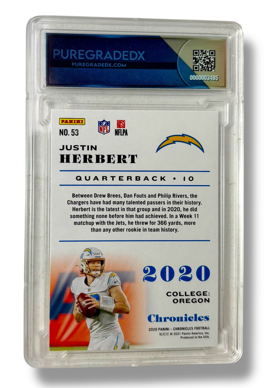 2020 Panini Chronicles Pink Justin Herbert RC Rookie Puregradedx 10