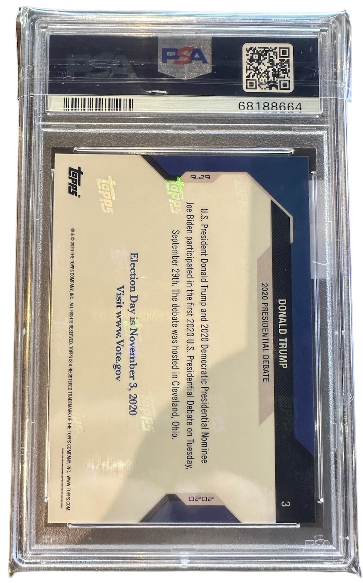 2020 Topps Now Donald Trump Election #3 PSA 10