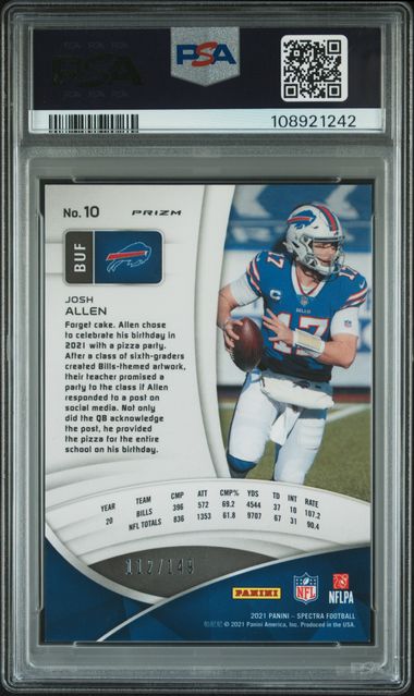 2021 Panini Spectra Josh Allen Silver Prizm /149 PSA 8 POP 1 Rare!
