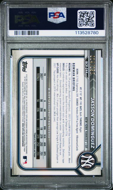 2022 Bowman Chrome Mojo Blue Refractor /150 Jasson Dominguez PSA 9 POP 4!