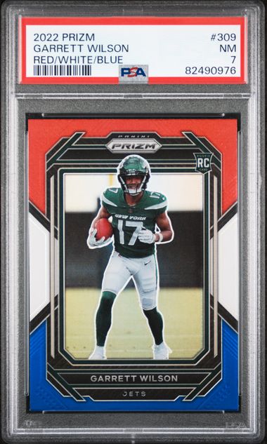 2022 Prizm Red White Blue Garrett Wilson RC Rookie PSA 7 POP 2! - 82490976