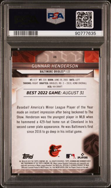 2023 Bowman's Best #26 Gunnar Henderson RC PSA 10 - 90777635