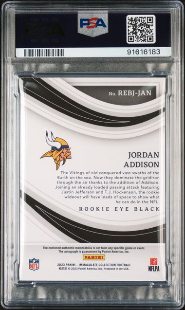 2023 Immaculate Rookie Eye Black Jordan Addison RC /99 Auto 9 PSA 8 Pop 1! - 91616183
