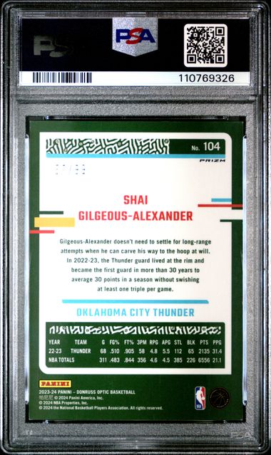 2023 Optic Hyper Orange /99 Shai Gilgeous-Alexander PSA 8 POP 4! - 110769326