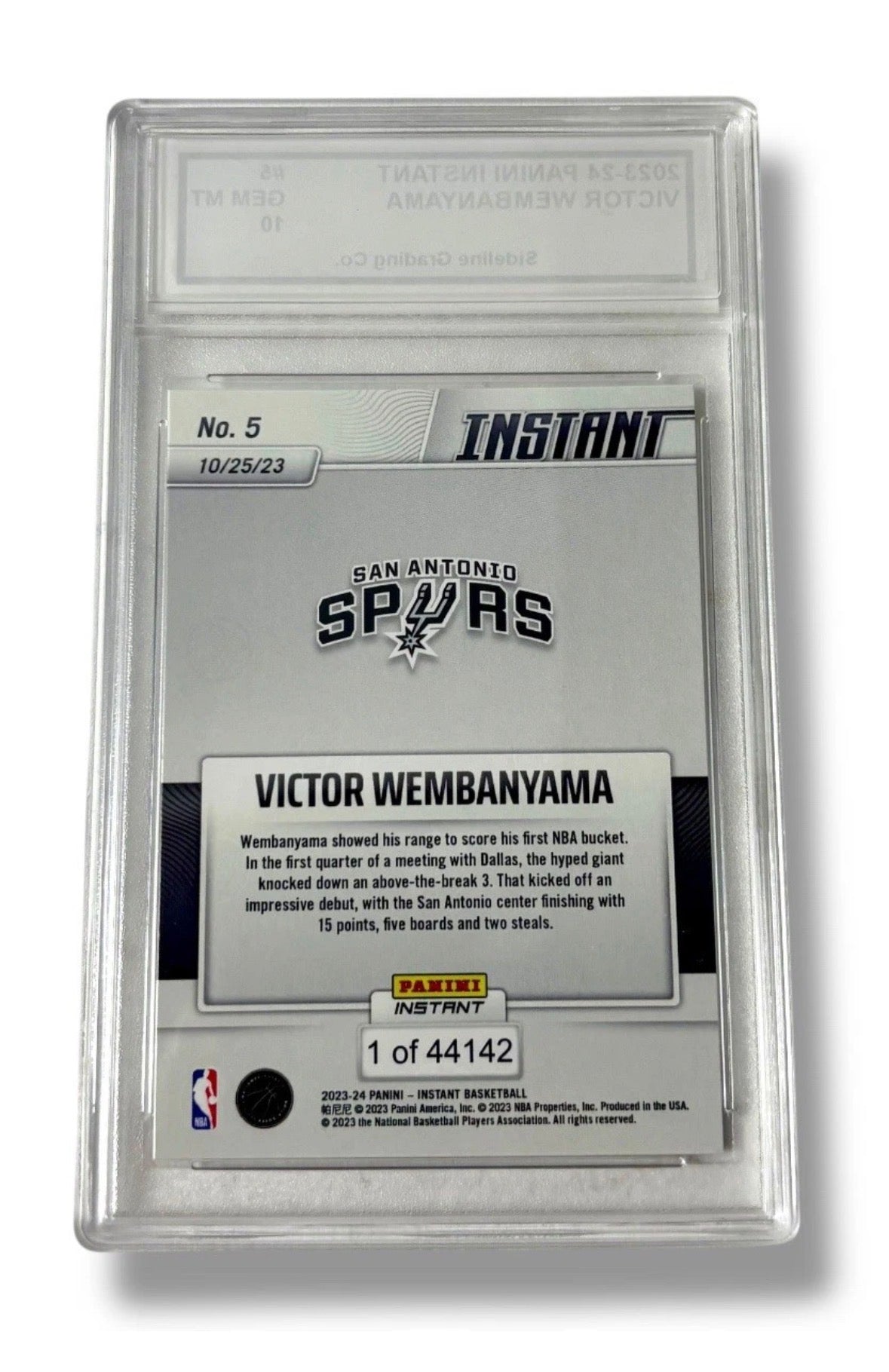 2023 Panini Instant #5 Victor Wembanyama RC /44142 Sideline Grading Co. 10