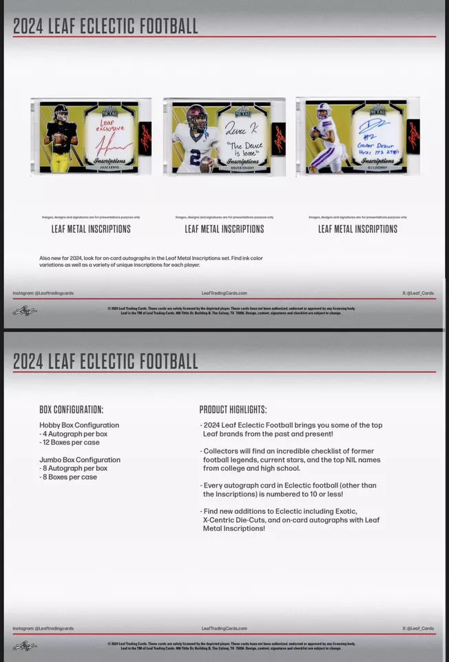2024 Leaf Eclectic Football - 4 Autos included