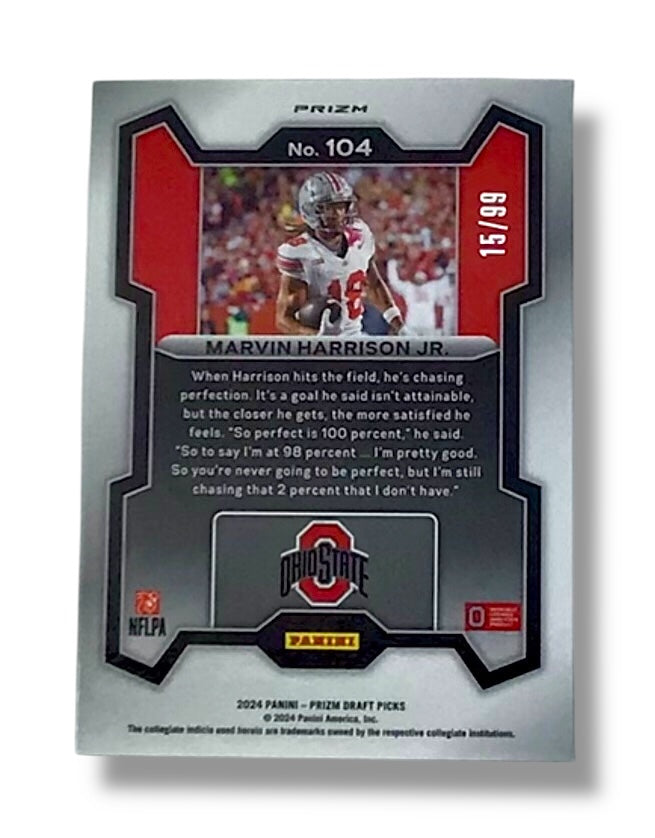 2024 Prizm Draft Picks Blue Cracked Ice 15/99 Marvin Harrison Jr
