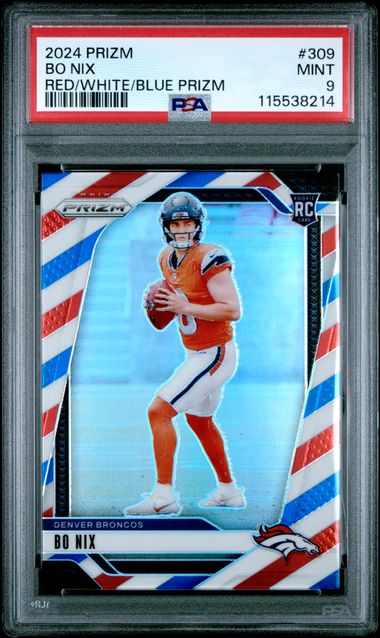 2024 Prizm Red White Blue Prizm Bo Nix Rookie RC PSA 9 - 115538214