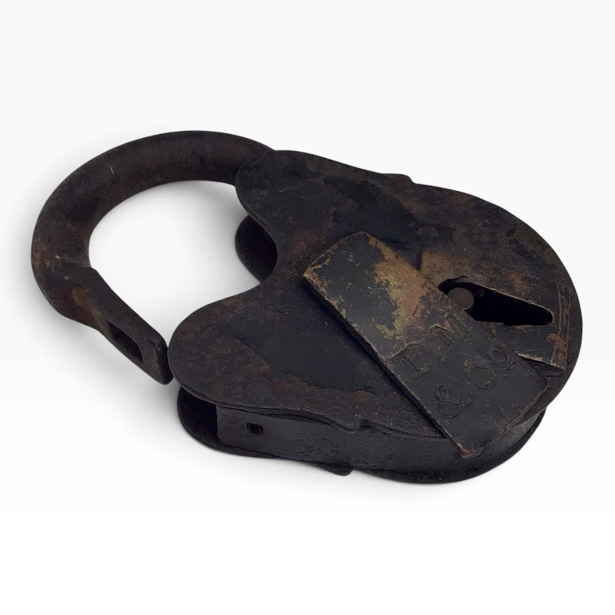 Antique Davenport Mallory & Co. D.M. Heart-Shaped Iron Padlock with Key
