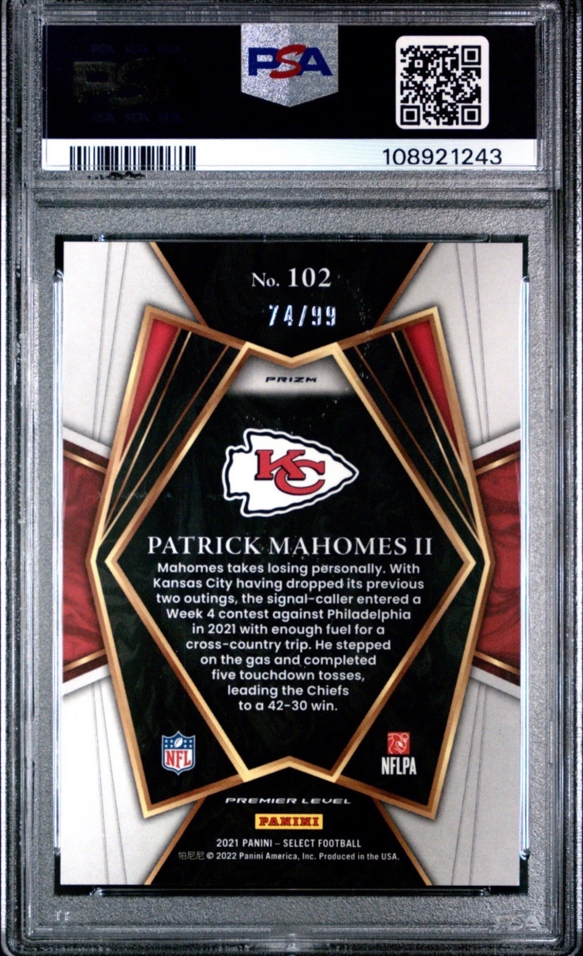 2021 Panini Select Light Blue /99 Patrick Mahomes PSA 9 Pop 13! - 108921243