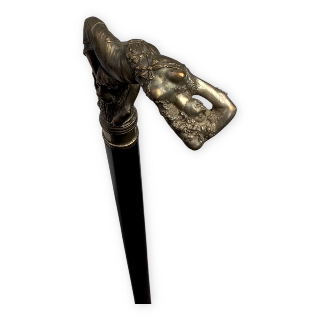 19th-Century Bronze Figural Cane Reclining Lady and Dove (Art Nouveau)