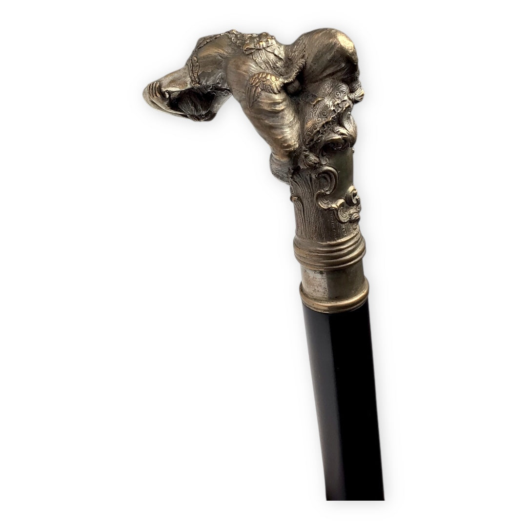 19th-Century Bronze Figural Cane Reclining Lady and Dove (Art Nouveau)
