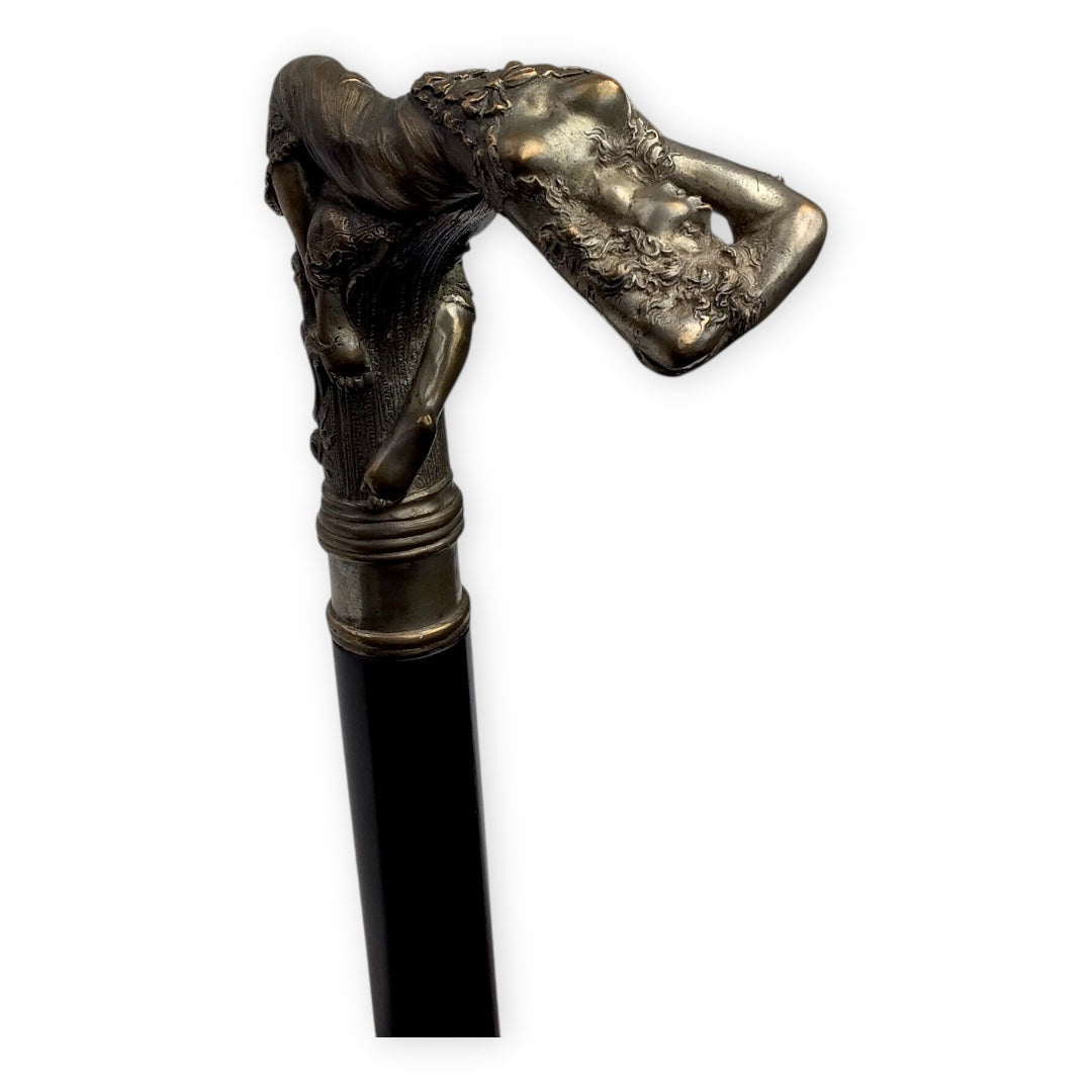 19th-Century Bronze Figural Cane Reclining Lady and Dove (Art Nouveau)