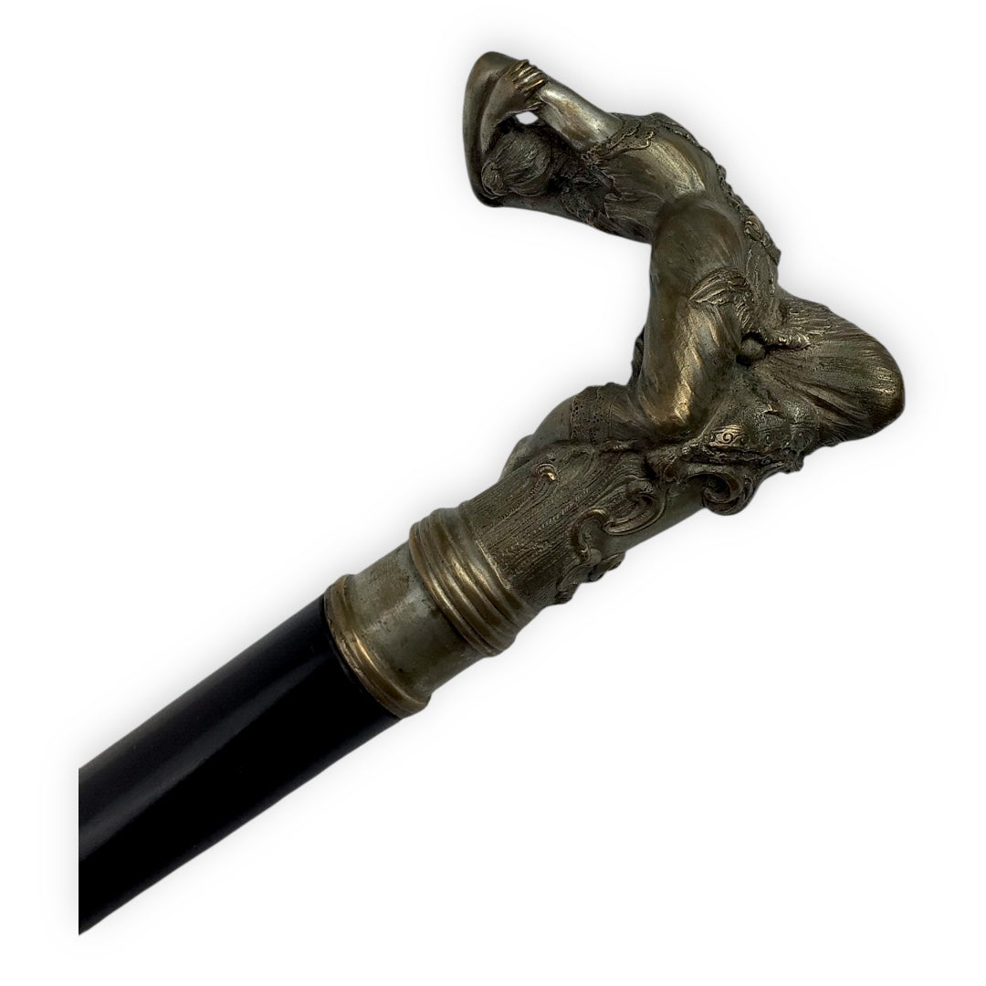 19th-Century Bronze Figural Cane Reclining Lady and Dove (Art Nouveau)