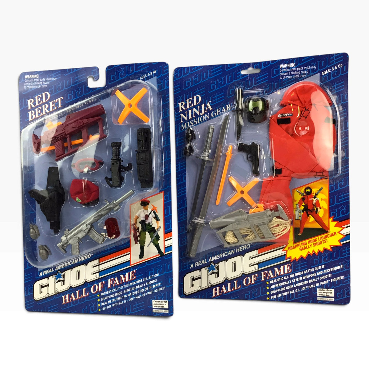 GI Joe Red Beret Weapons Arsenal and Red Ninja Mission Gear Sets (1993) – Hasbro Hall of Fame #27531, #27513