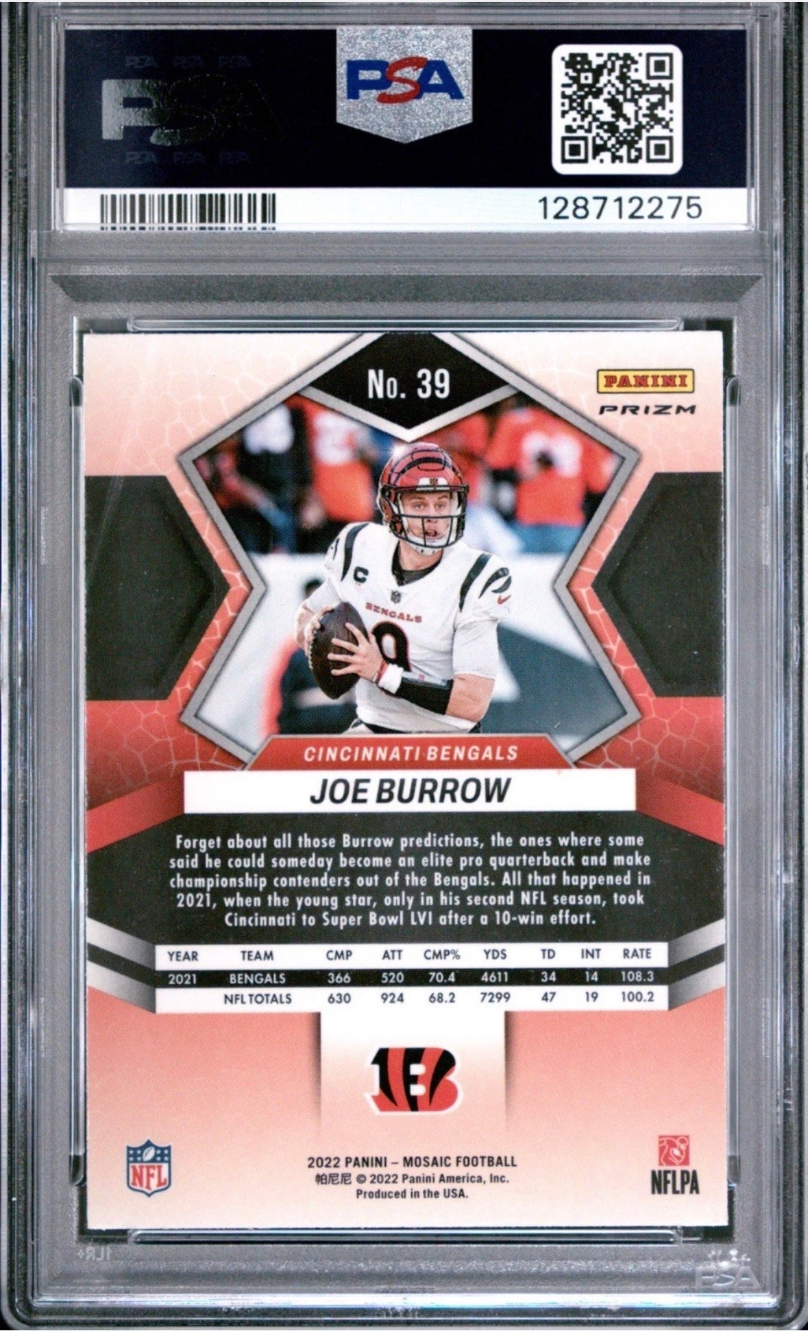 2022 Mosaic Reactive Orange #39 Joe Burrow PSA 9 - 128712275
