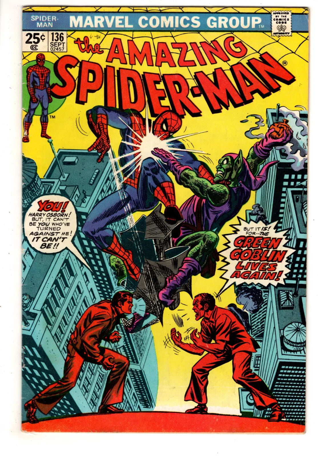 Amazing Spiderman #136 (1974) - The Green Goblin Lives Again! Harry Osborn becomes The Green Goblin!
