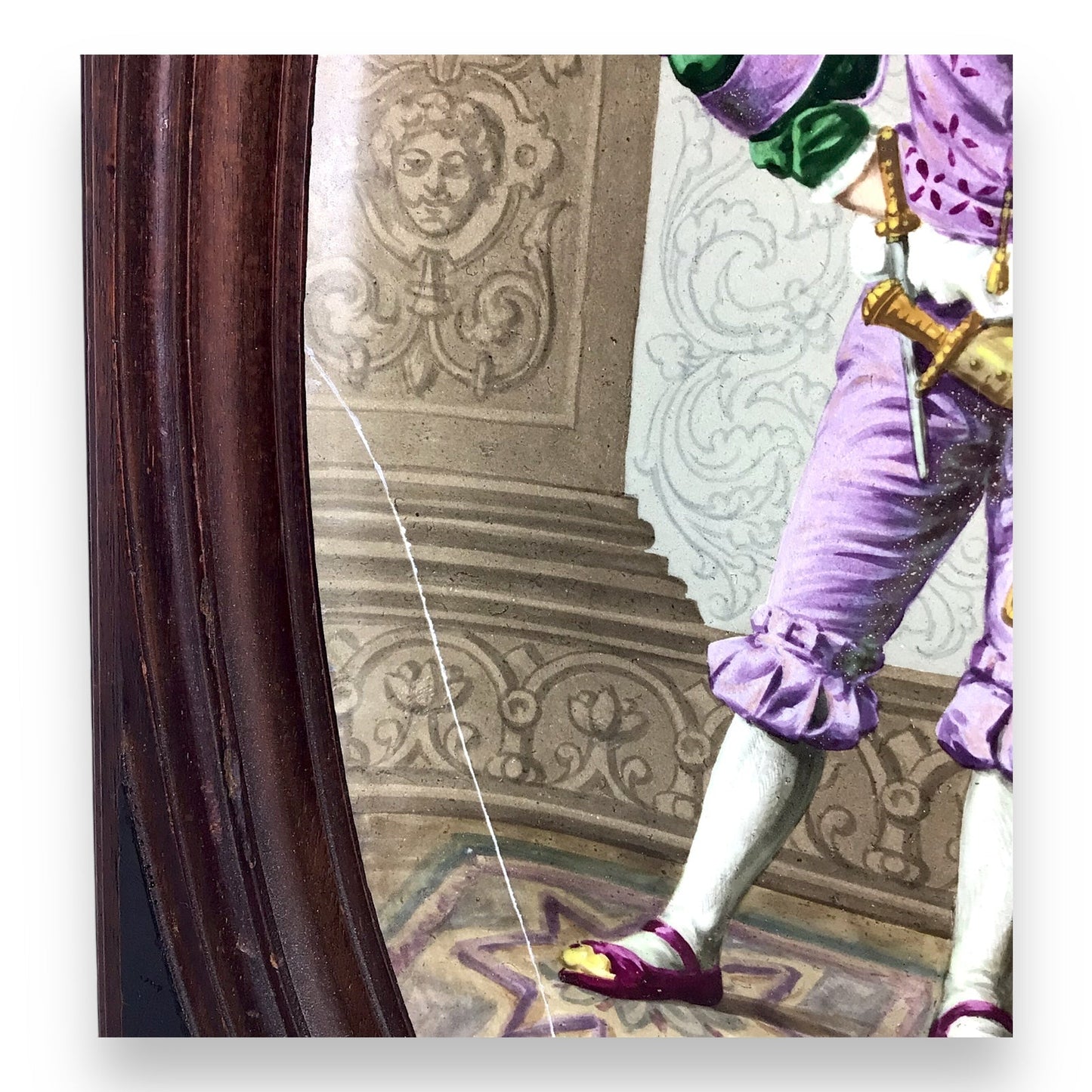 Antique German Porcelain Plaque of a Landsknecht Warrior, 19th Century