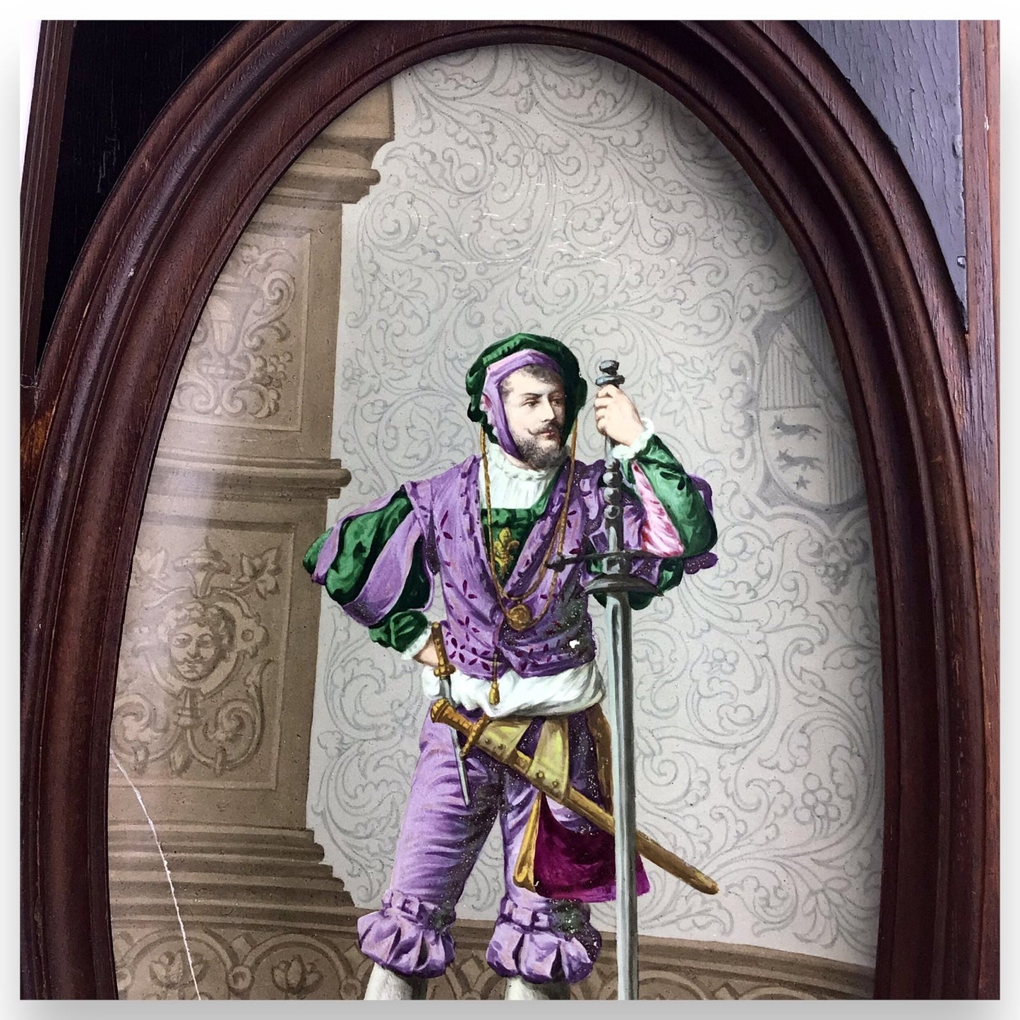 Antique German Porcelain Plaque of a Landsknecht Warrior, 19th Century