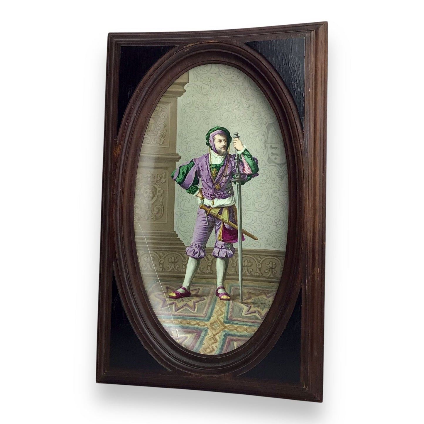 Antique German Porcelain Plaque of a Landsknecht Warrior, 19th Century